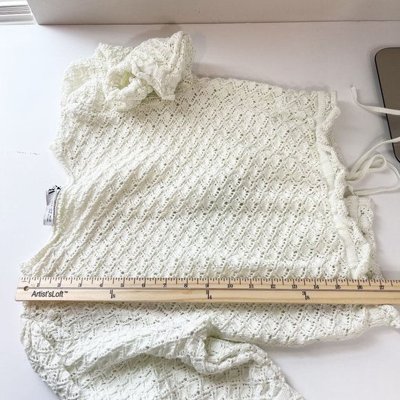 Zara Ivory Open Knit Tie Front Cardigan Ruffle Trim Cottage Boho - Size Small - Picture 7 of 7